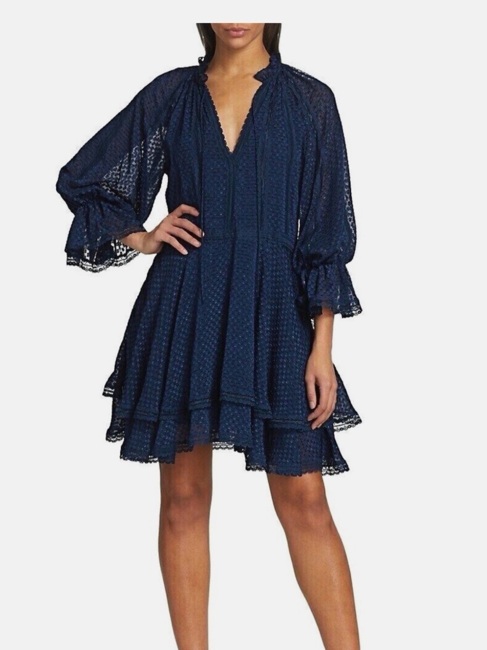 Alice + Olivia Joanne Tiered handkerchief dress in navy